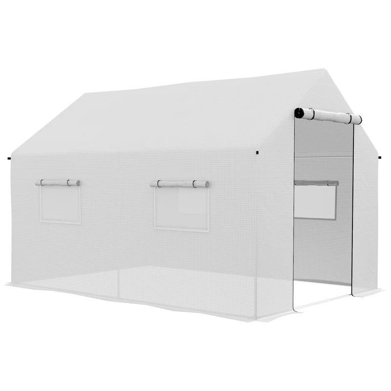 Outsunny Invernadero de Exterior 2x3x2 m Invernadero de Túnel con 4 Ventanas de Malla y Puerta con Cremallera Invernadero de Huerto Anti-UV para Patio Jardín Terraza Blanco