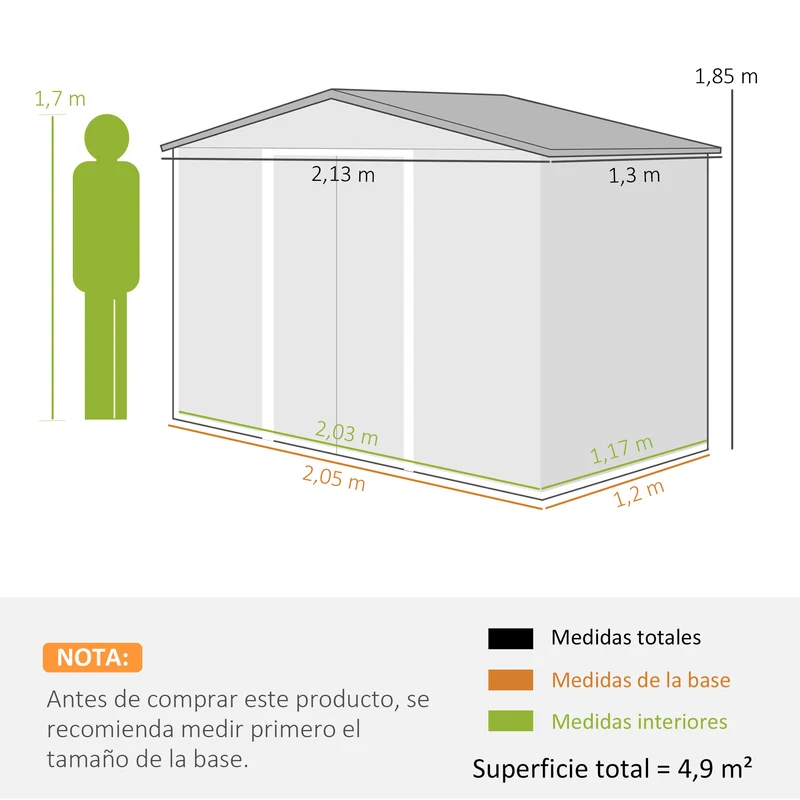 Outsunny Cobertizo de Jardín 2,5m² con Base de Refuerzo Sin Suelo 213x130x185 cm Caseta de Jardín Exterior con 2 Puertas Correderas y 4 Ventanas para Almacenamiento de Herramientas Marrón