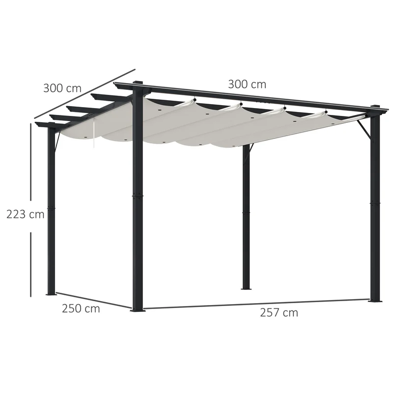 Outsunny Conjunto de Pérgola Incluye 1 Pérgola de Jardín de Aluminio 3x3 m con Techo Retráctil y 1 Cubierta para Pérgola para Patio Terraza Exterior Café y Crema