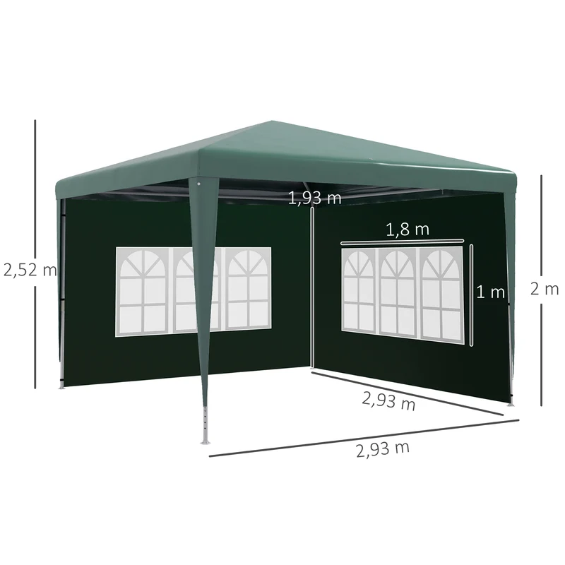 Outsunny Conjunto de Carpa Incluye 1 Carpa de Jardín 3x3 m Anti-UV Impermeable y 2 Paredes Laterales 3x2 m para Carpa 3x3 m y 3x6 m para Terraza Patio Exterior Verde