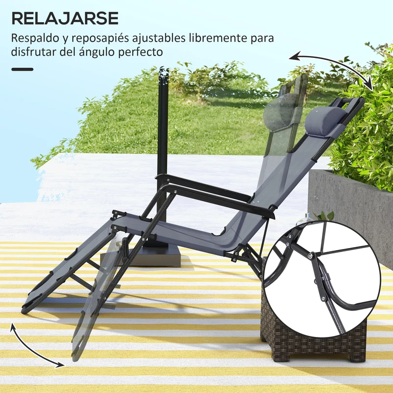 Outsunny Conjunto de 2 Tumbonas Reclinables y Plegables Tumbonas de Jardín con Respaldo Ajustable Reposacabezas y Bolsillo Carga 136 kg 118x60x80 cm Gris