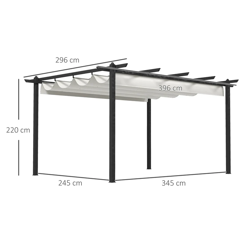 Outsunny Conjunto de Pérgola Incluye 1 Pérgola de Jardín 4x3 m con Techo Retráctil y 1 Cubierta para Pérgola para Patio Terraza Exterior Crema