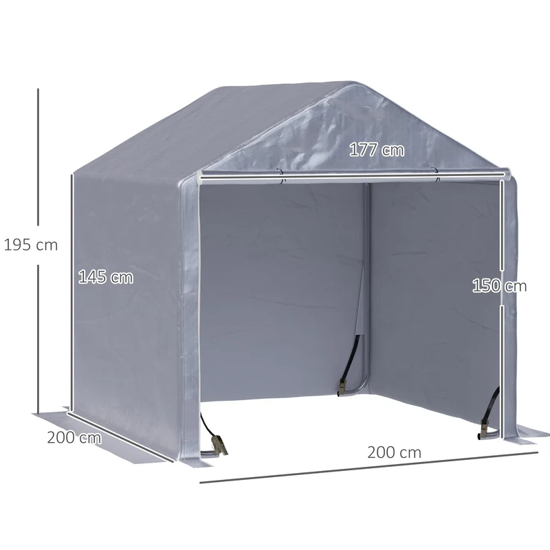 Outsunny Carpa para Herramientas Bicicletas y Motos 2x2x2 m Garaje Portátil con 1 Puerta con Cremallera 1 Cubierta de PE Impermeable Anti-UV y Marco de Acero Cochera Portátil para Jardín Gris