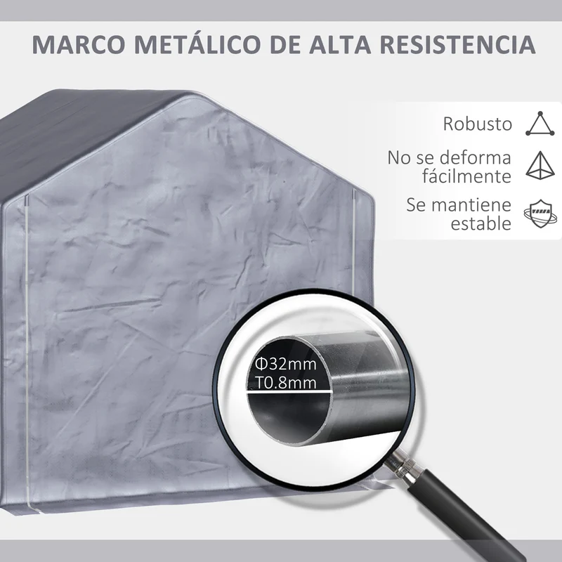 Outsunny Carpa para Herramientas Bicicletas y Motos 2x2x2 m Garaje Portátil con 1 Puerta con Cremallera 1 Cubierta de PE Impermeable Anti-UV y Marco de Acero Cochera Portátil para Jardín Gris