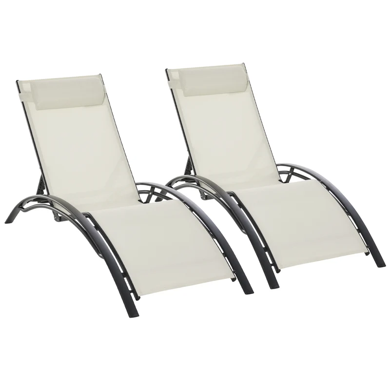 Outsunny Conjunto de 2 Tumbonas de Jardín de Aluminio Tumbonas Reclinables con Respaldo Ajustable y Reposacabezas Extraíble para Terraza Balcón 171x64x82 cm Beige