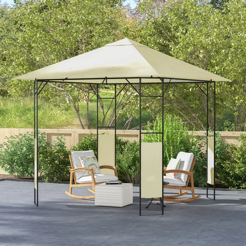 Outsunny Conjunto de Cenador de Jardín 3x3x2,6 m y Techo de Repuesto 3x3 m con Orificios de Drenaje para Patio Terraza Crema y Naranja
