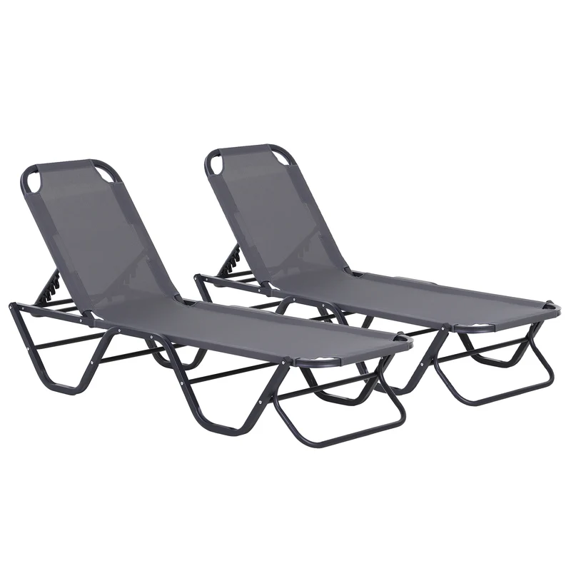 Outsunny Conjunto de 2 Tumbonas Reclinables de Aluminio Tumbonas de Jardín con Respaldo Ajustable en 4 Posiciones Carga 120 kg para Terraza Piscina Playa 163x58,5x91 cm Gris