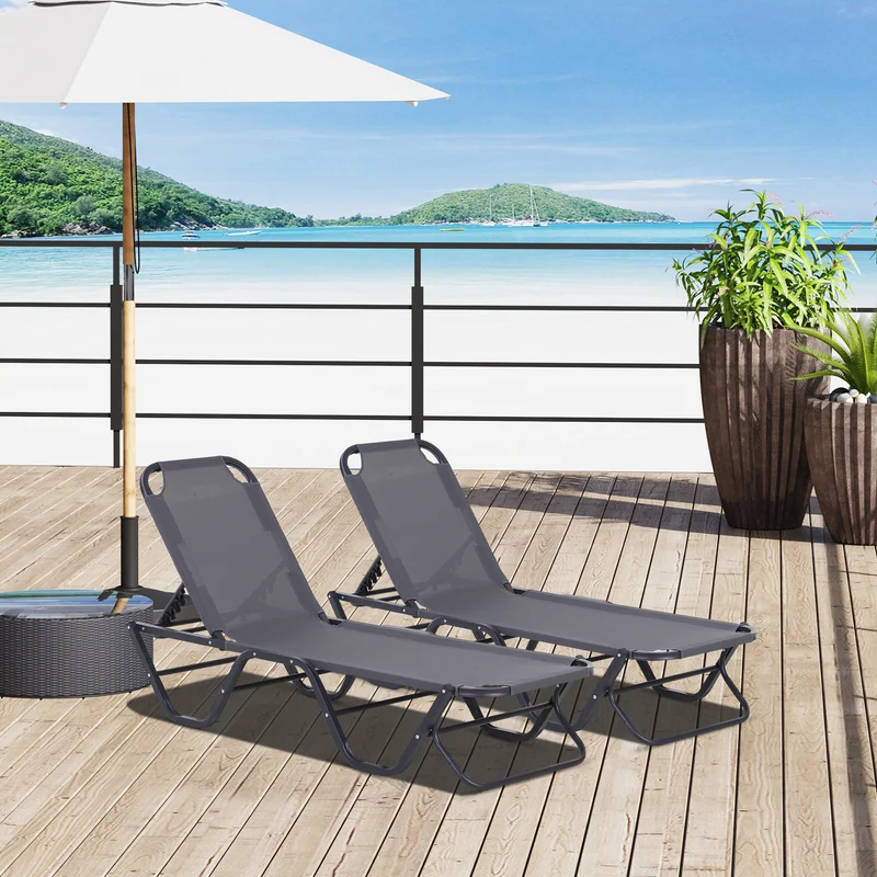 Outsunny Conjunto de 2 Tumbonas Reclinables de Aluminio Tumbonas de Jardín con Respaldo Ajustable en 4 Posiciones Carga 120 kg para Terraza Piscina Playa 163x58,5x91 cm Gris