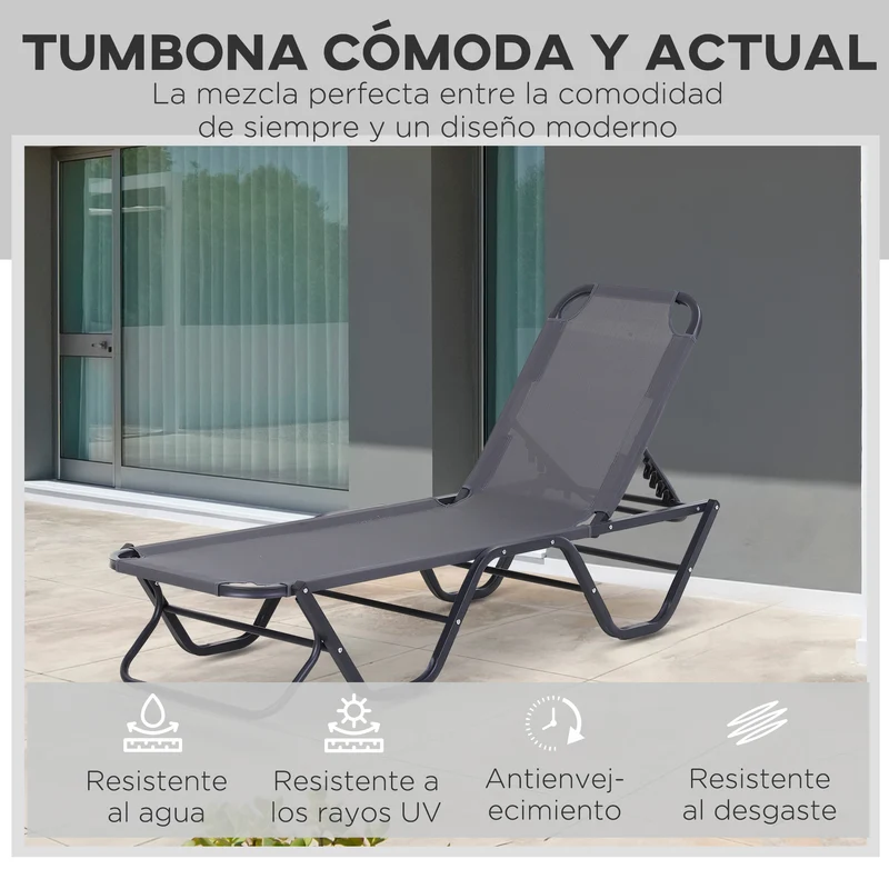 Outsunny Conjunto de 2 Tumbonas Reclinables de Aluminio Tumbonas de Jardín con Respaldo Ajustable en 4 Posiciones Carga 120 kg para Terraza Piscina Playa 163x58,5x91 cm Gris