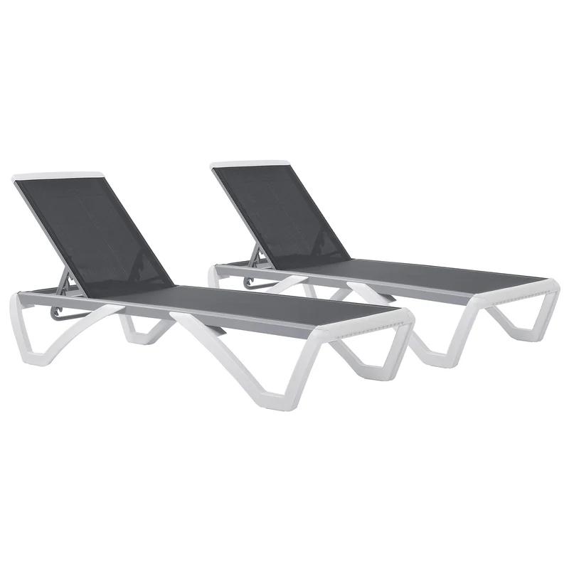 Outsunny Conjunto de 2 Tumbonas Reclinables de Aluminio Tumbonas de Jardín con Respaldo Ajustable en 5 Niveles y 2 Ruedas para Terraza Balcón Piscina 170x67,5x95 cm Gris y Blanco