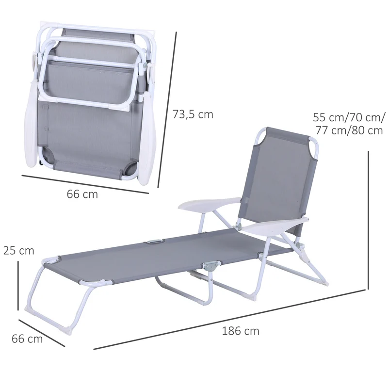 Outsunny Conjunto de 2 Tumbonas Plegables Tumbonas de Jardín con Respaldo Ajustable en 4 Niveles Carga 120 kg para Terraza Piscina 186x66x80 cm Gris