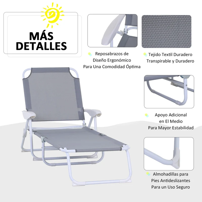 Outsunny Conjunto de 2 Tumbonas Plegables Tumbonas de Jardín con Respaldo Ajustable en 4 Niveles Carga 120 kg para Terraza Piscina 186x66x80 cm Gris