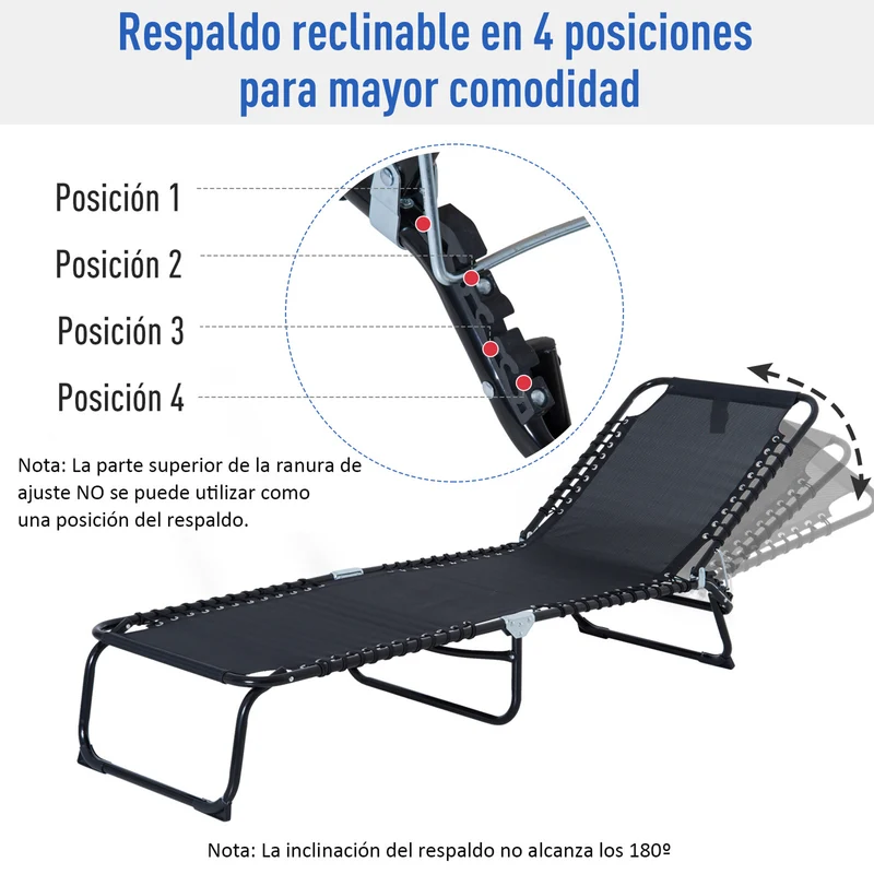 Outsunny Conjunto de 2 Tumbonas Plegables Tumbonas de Jardín Reclinables con Respaldo Ajustable en 4 Posiciones Carga 120 kg para Terraza Piscina Playa 197x58x30 cm Negro