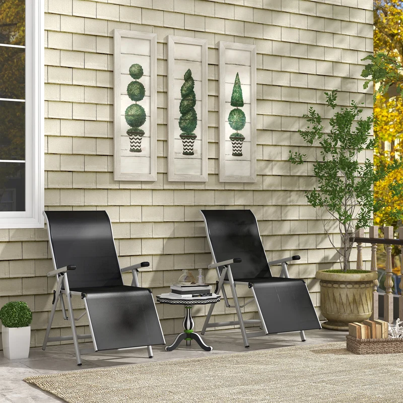 Outsunny Conjunto de 2 Tumbonas Reclinables y Plegables Tumbonas de Jardín con Respaldo y Reposapiés Ajustable en 10 Posiciones Carga 120 kg 78x58x110 cm Negro