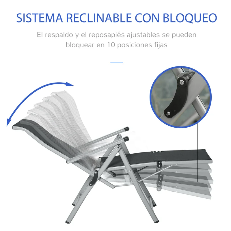 Outsunny Conjunto de 2 Tumbonas Reclinables y Plegables Tumbonas de Jardín con Respaldo y Reposapiés Ajustable en 10 Posiciones Carga 120 kg 78x58x110 cm Negro