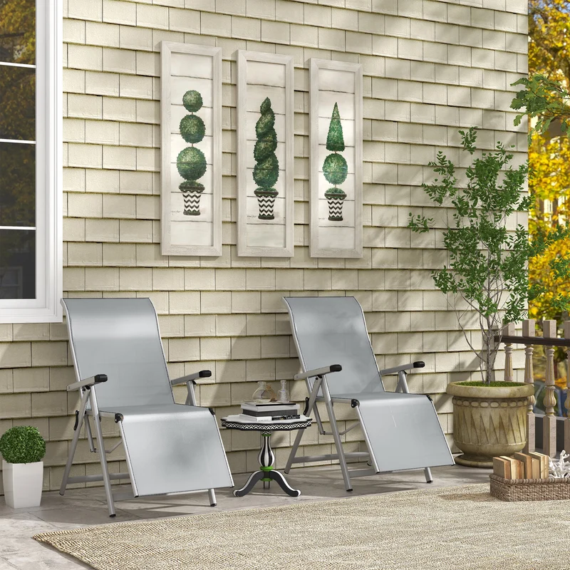 Outsunny Conjunto de 2 Tumbonas Reclinables y Plegables Tumbonas de Jardín con Respaldo y Reposapiés Ajustable en 10 Posiciones Carga 120 kg 78x58x110 cm Gris
