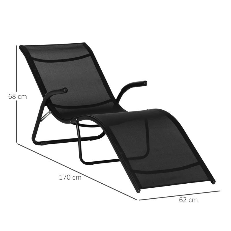 Outsunny Conjunto de 2 Tumbonas Plegables Tumbonas de Jardín con Reposabrazos Reposapiés y Respaldo Carga 160 kg para Terraza Playa Camping Exterior 170x62x68 cm Negro