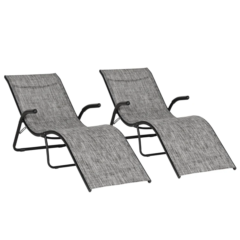 Outsunny Conjunto de 2 Tumbonas Plegables Tumbonas de Jardín con Reposabrazos Reposapiés y Respaldo Carga 160 kg para Terraza Playa Camping Exterior 170x62x68 cm Gris