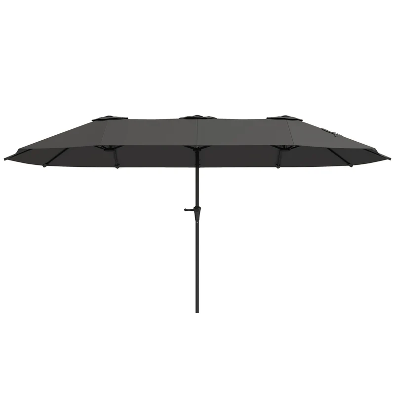 Outsunny Sombrilla Doble 4x2,2 m Sombrilla Terraza Exterior con Manivela Manual Impermeable y Protección UV30+ Parasol Grande para Terraza Playa Piscina Gris Oscuro