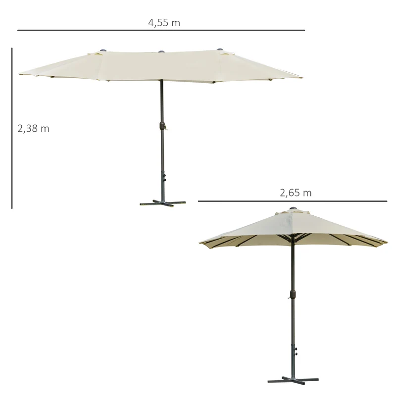 Outsunny Sombrilla Doble 4,55x2,65 m Sombrilla Terraza Exterior con Manivela Manual Resistente al Agua y Protección Solar Sombrilla Grande para Terraza Playa Piscina Crema