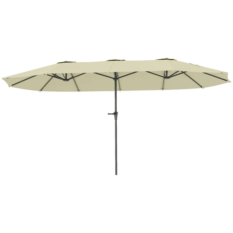 Outsunny Sombrilla Doble 4x2,2 m Sombrilla Terraza Exterior con Manivela Manual Impermeable y Protección UV30+ Parasol Grande para Terraza Playa Piscina Crema
