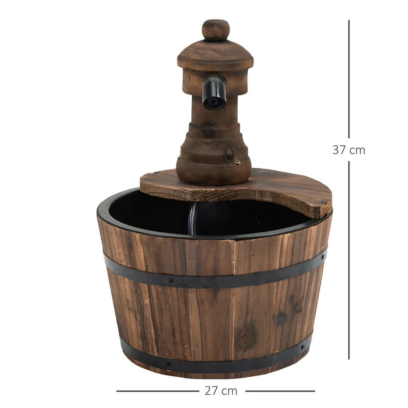 Outsunny Fuente de Agua de Madera Fuente de Jardín en Cascada con Bomba Eléctrica y Salida de Agua Ajustable para Decoración Patio Terraza 27x27x37 cm Natural