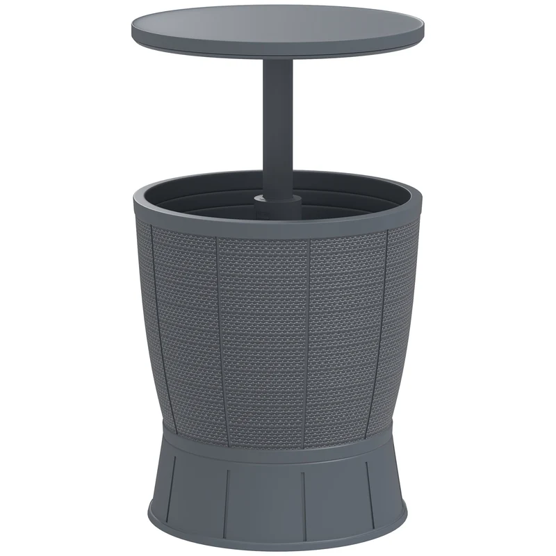 Outsunny Mesa Nevera para Exterior 41 L 3 en 1 Cool Bar Mesa Auxiliar con Altura Ajustable 58-84 cm Cubo de Hielo Tapa Superior Elevable para Fiesta Piscina Jardín Patio Gris