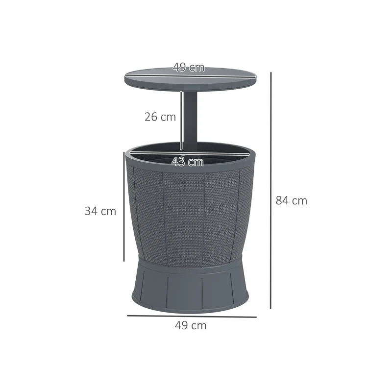 Outsunny Mesa Nevera para Exterior 41 L 3 en 1 Cool Bar Mesa Auxiliar con Altura Ajustable 58-84 cm Cubo de Hielo Tapa Superior Elevable para Fiesta Piscina Jardín Patio Gris