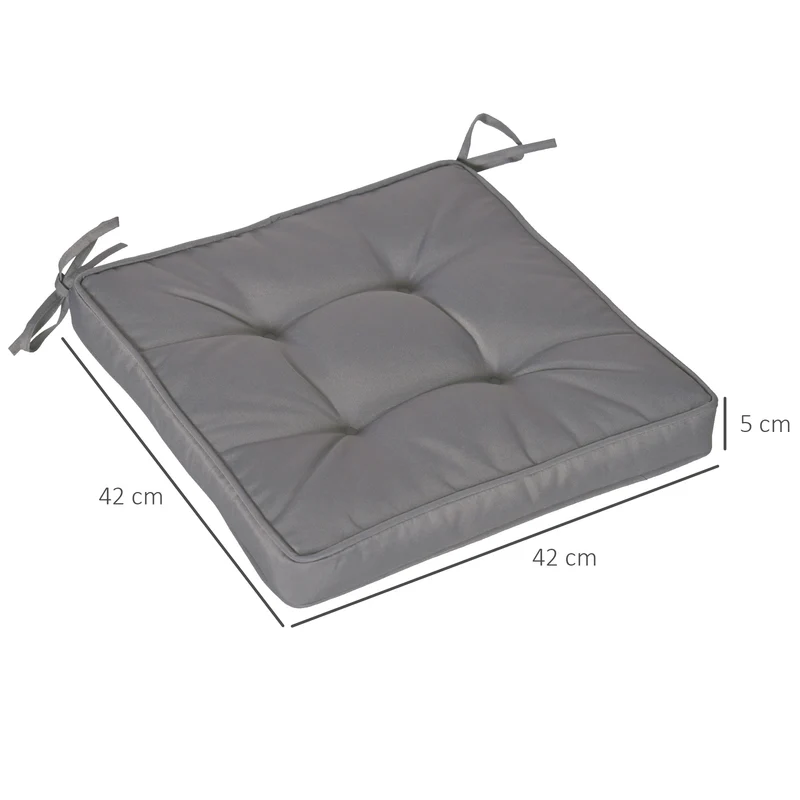 Outsunny Conjunto de Cojines para Sillas de Comedor 42x42x5 cm Juego de 4 Piezas Cojines para Sillas de Jardín Impermeable con 2 Amarres de Fijación Gris Oscuro