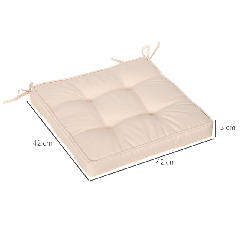 Outsunny Conjunto de Cojines para Sillas de Comedor 42x42x5 cm Juego de 4 Piezas Cojines para Sillas de Jardín Impermeable con 2 Amarres de Fijación Crema