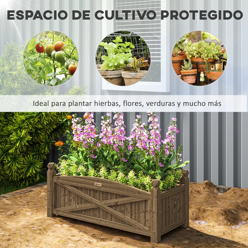 Outsunny Jardinera de Madera Elevada Huerto Urbano Madera para Cultivar Plantas Flores Hierba Jardinera Rectangular para Jardín Balcón Terraza 90x39x37 cm Café Oscuro
