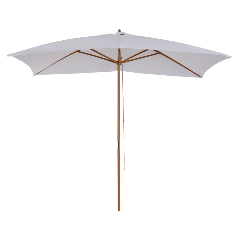 Outsunny Sombrilla Terraza Exterior 295x200 cm Sombrilla de Jardín Rectangular Ajustable con Mástil de Madera y Manivela Impermeable Parasol para Patio Terraza Blanco