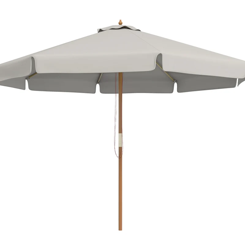 Outsunny Sombrilla Terraza Exterior Ø325 cm Sombrilla de Jardín con Sistema de Polea Techo Ventilado 8 Varillas de Bambú y Poste de Madera Parasol para Patio Terraza Gris