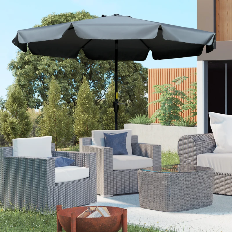 Outsunny Sombrilla Terraza Exterior Ø266 cm Sombrilla de Jardín Inclinable con Protección UV50+ Poste de Aluminio y Manivela Parasol para Patio Terraza Gris Oscuro
