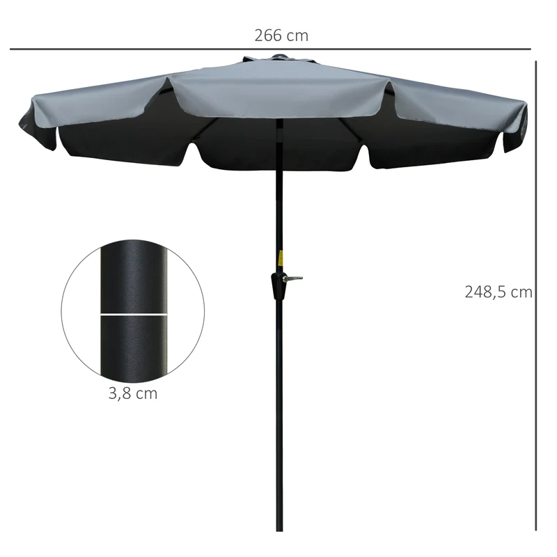 Outsunny Sombrilla Terraza Exterior Ø266 cm Sombrilla de Jardín Inclinable con Protección UV50+ Poste de Aluminio y Manivela Parasol para Patio Terraza Gris Oscuro