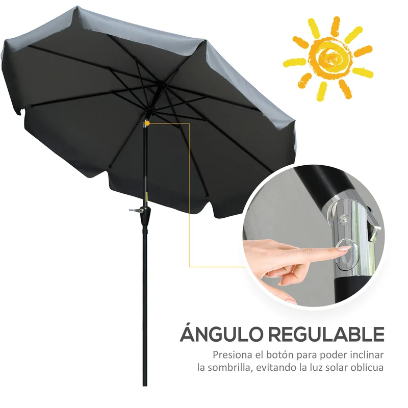 Outsunny Sombrilla Terraza Exterior Ø266 cm Sombrilla de Jardín Inclinable con Protección UV50+ Poste de Aluminio y Manivela Parasol para Patio Terraza Gris Oscuro