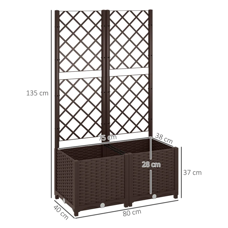 Outsunny Jardinera con Enrejado de PP Jardinera Exterior Grande con Ofricios de Drenaje y Reservorios de Agua para Plantas Trepadoras Macetero con Soporte para Jardín Patio Terraza 80x40x135 cm Marrón