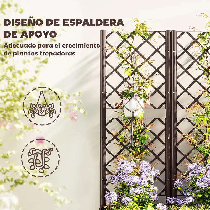 Outsunny Jardinera con Enrejado de PP Jardinera Exterior Grande con Ofricios de Drenaje Reservorios de Agua para Plantas Trepadoras Macetero con Soporte para Jardín Patio Terraza 120x40x135 cm Marrón