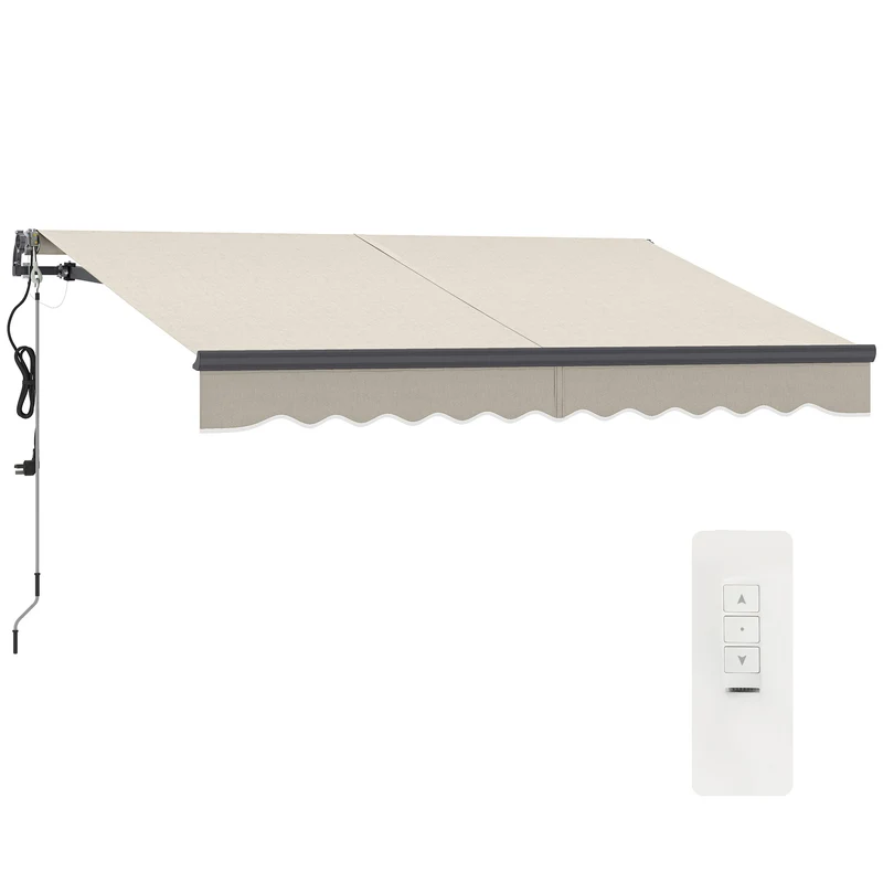 Outsunny Toldo Eléctrico Retráctil y Manual con Mando a Distancia 3x2,5 m Toldo de Exterior Terraza Enrollable con Manivela Marco de Aluminio y Protección UV30+ para Jardín Puerta Ventana Crema