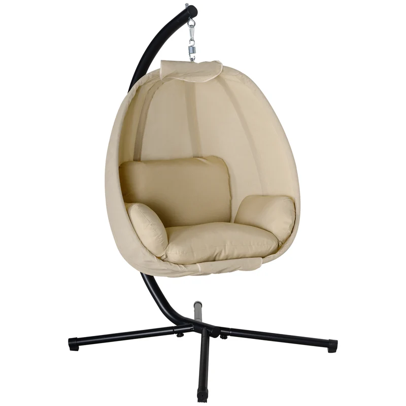 Outsunny Silla Colgante Huevo con Soporte Columpio Jardín Exterior con Cesta Plegable y Cojín Columpio Colgante para Interior y Exterior Carga 120 kg Caqui