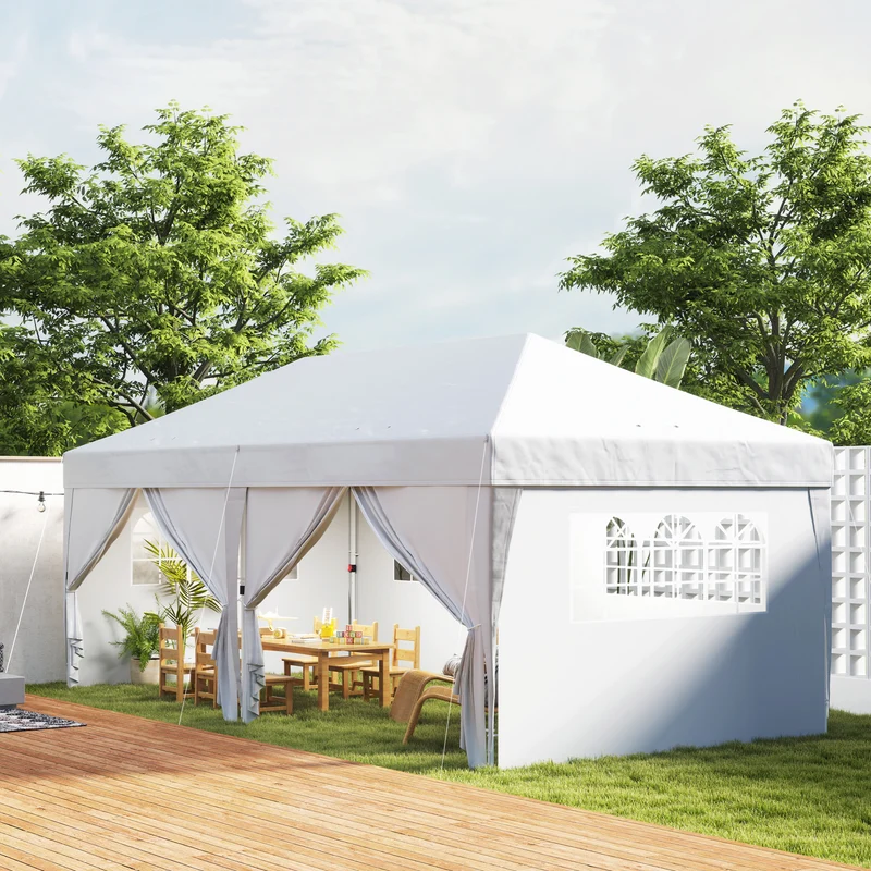 Outsunny Carpa Plegable Gazebo 6x3 m Cenador Plegable con 6 Paredes Laterales Impermeable Anti-UV y Bolsa de Transporte Pabellón de Jardín para Camping Fiestas Blanco