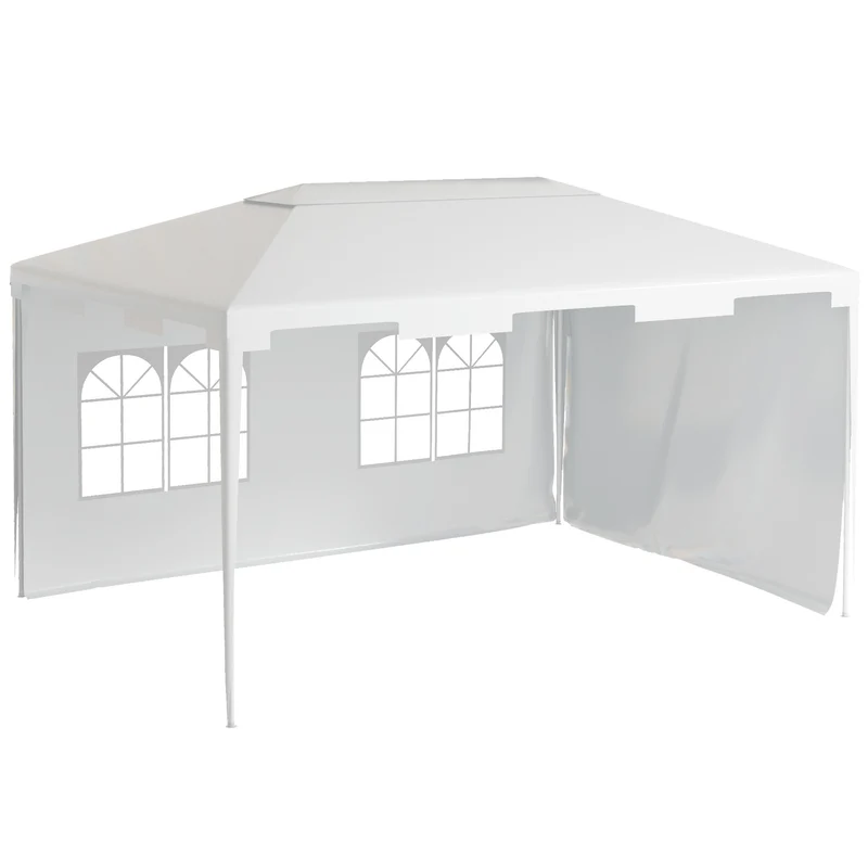 Outsunny Carpa de Jardín 4x3 m Cenador Desmontable Exterior Gazebo con 2 Paneles Laterales 2 Ventanas y Marco de Acero Anti-UV Impermeable para Terraza Patio Blanco
