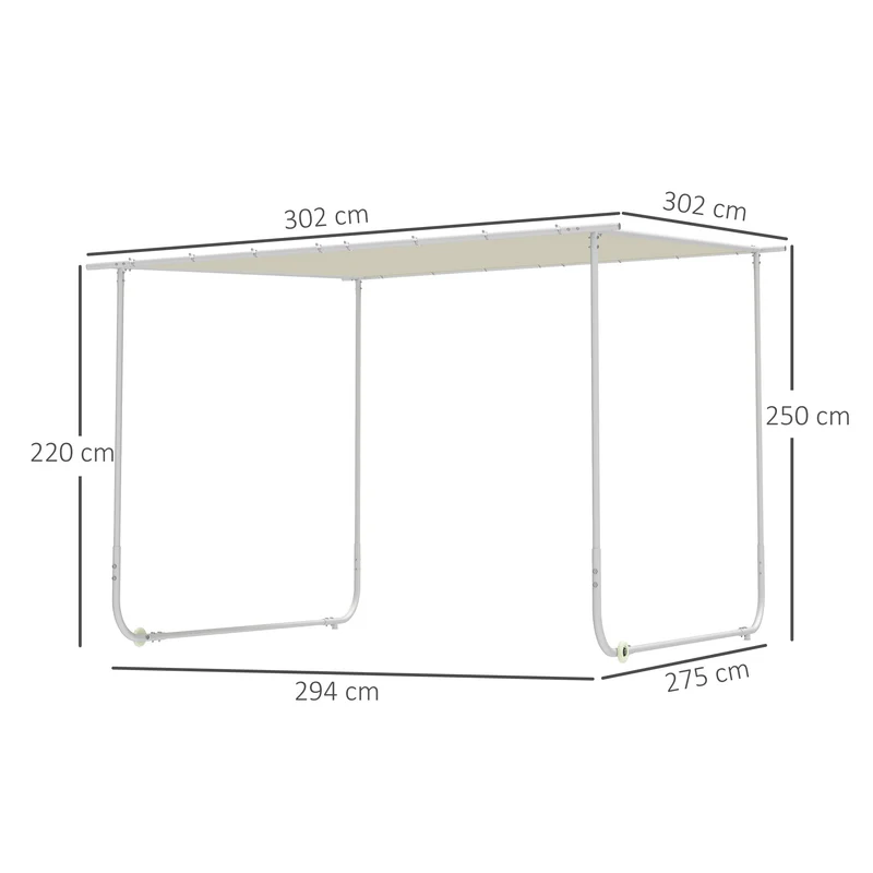 Outsunny Pérgola 3x3 m Cenador de Jardín con Ruedas Protección UV 30+ Impermeable Sacos de Arena y Marco de Acero para Patio Terraza Balcón Crema