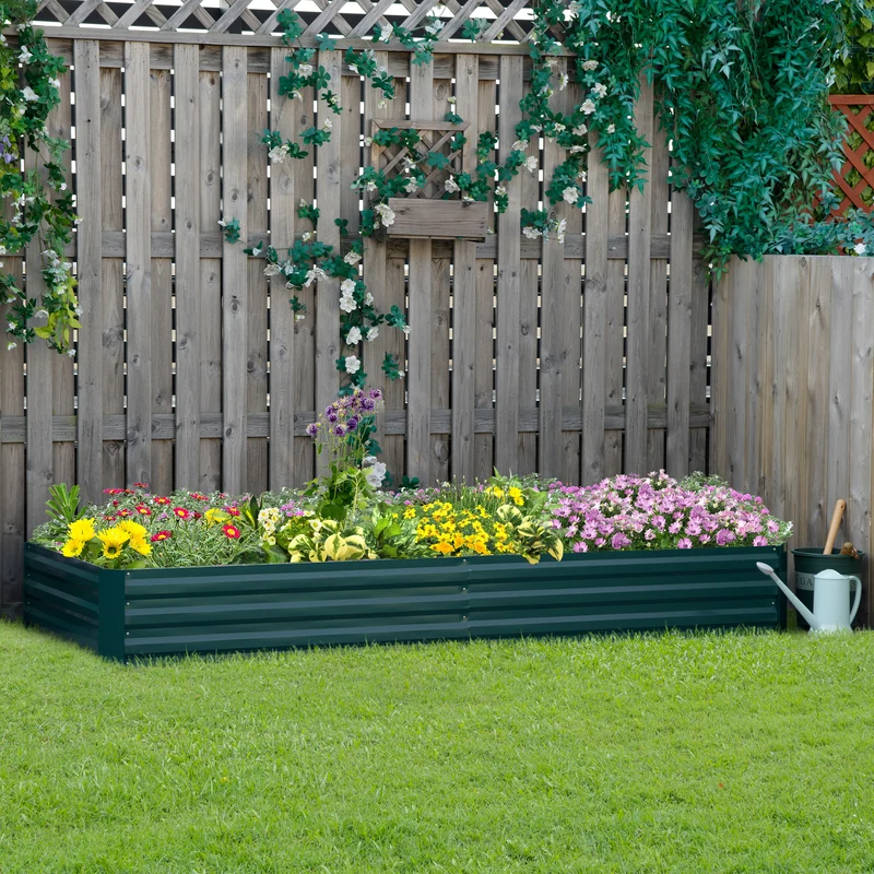 Outsunny Jardinera Elevada de Acero Galvanizado Huerto Urbano para Cultivar Plantas Flores Hierba Macetero Grande Exterior Rectangular con Fondo Abierto 241x90,5x30 cm Verde