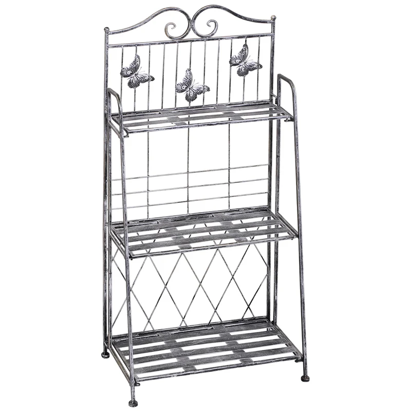 Outsunny Estantería para Plantas Plegable Soporte para Plantas de 3 Niveles con Estructura de Metal Soporte para Macetas para Interior y Exterior Gris Plateado