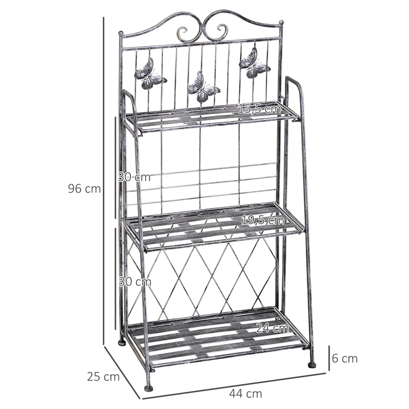 Outsunny Estantería para Plantas Plegable Soporte para Plantas de 3 Niveles con Estructura de Metal Soporte para Macetas para Interior y Exterior Gris Plateado