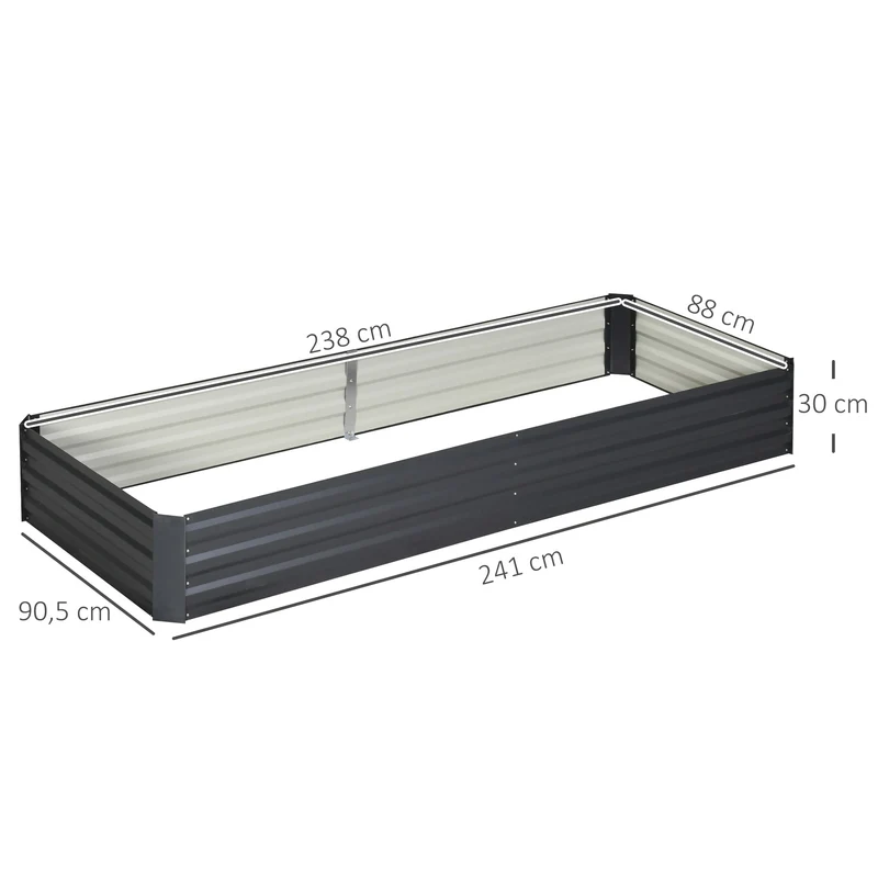 Outsunny Jardinera Elevada de Acero Galvanizado Huerto Urbano para Cultivar Plantas Flores Hierba Macetero Grande Exterior Rectangular con Fondo Abierto 241x90,5x30 cm Gris