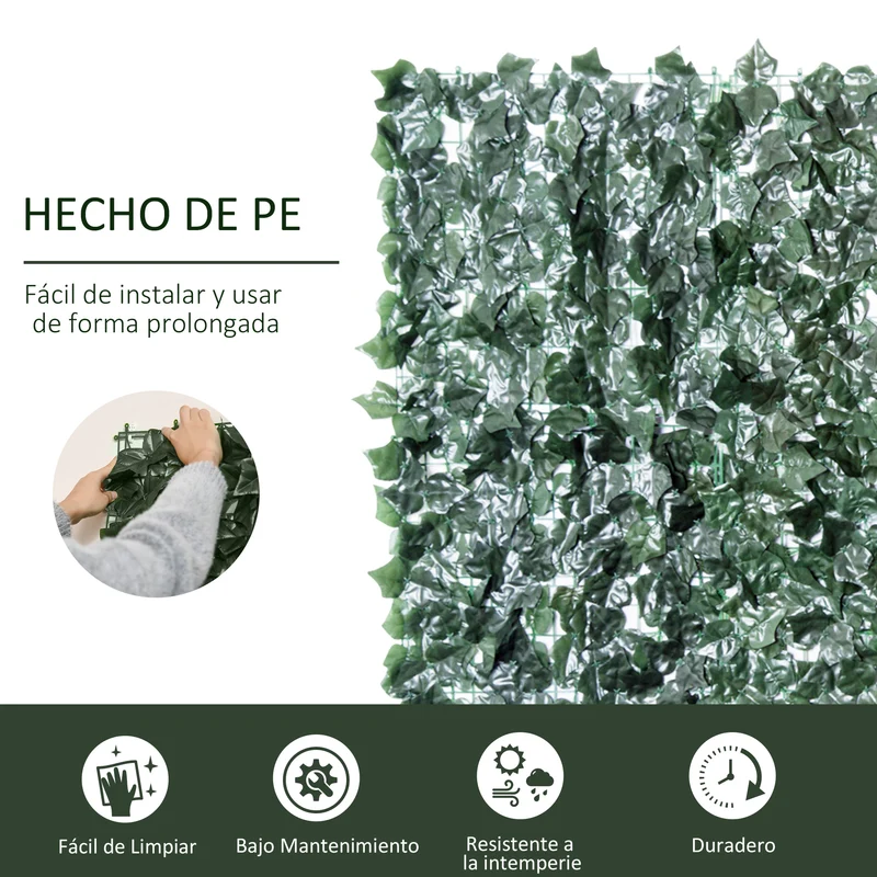 Outsunny Seto Artificial Ocultación Jardín en Rollo 2,4x1 m Pantalla de Valla de Privacidad de Hiedra Artificial para Terraza Balcón Exterior Decoración de Hojas Verde