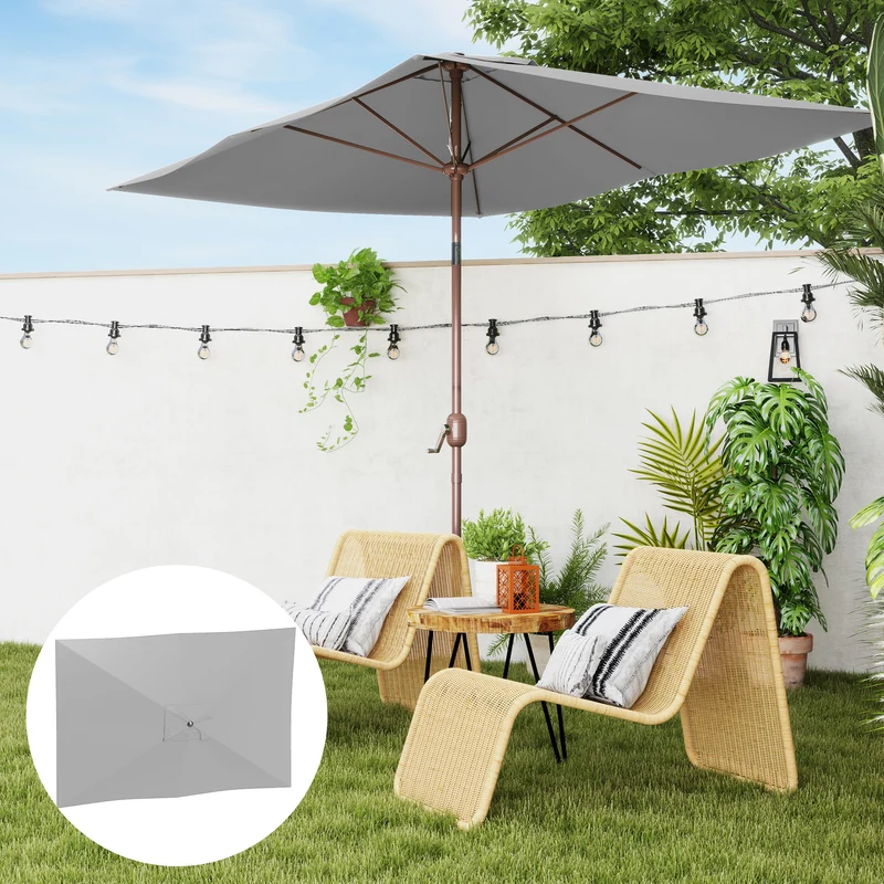 Outsunny Toldo de Recambio de Sombrilla de 3x2 m Toldo de Repuesto para Sombrilla de Patio con Ventilación Superior Protección UV 50+ Cubierta de Repuesto para Parasol para Exteriores Gris Claro
