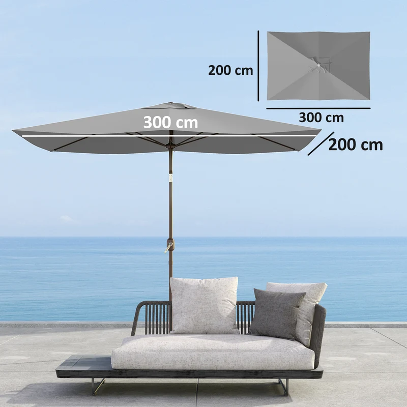 Outsunny Toldo de Recambio de Sombrilla de 3x2 m Toldo de Repuesto para Sombrilla de Patio con Ventilación Superior Protección UV 50+ Cubierta de Repuesto para Parasol para Exteriores Gris Claro